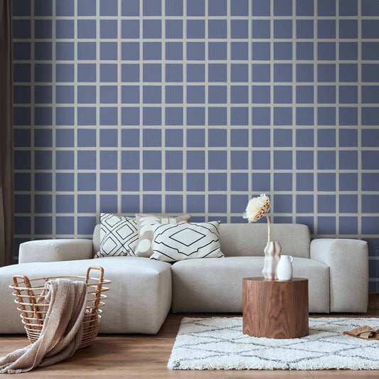 Behang Blauw Raster — sfeerfoto 1