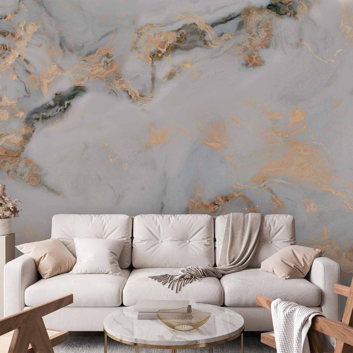 Fotobehang White Stone - Elegant Marble With Golden Highlights