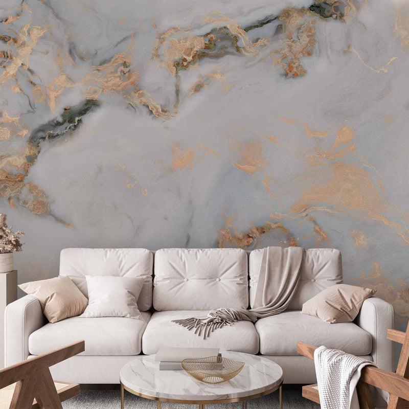 Fotobehang White Stone - Elegant Marble With Golden Highlights