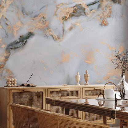 Fotobehang White Stone - Elegant Marble With Golden Highlights