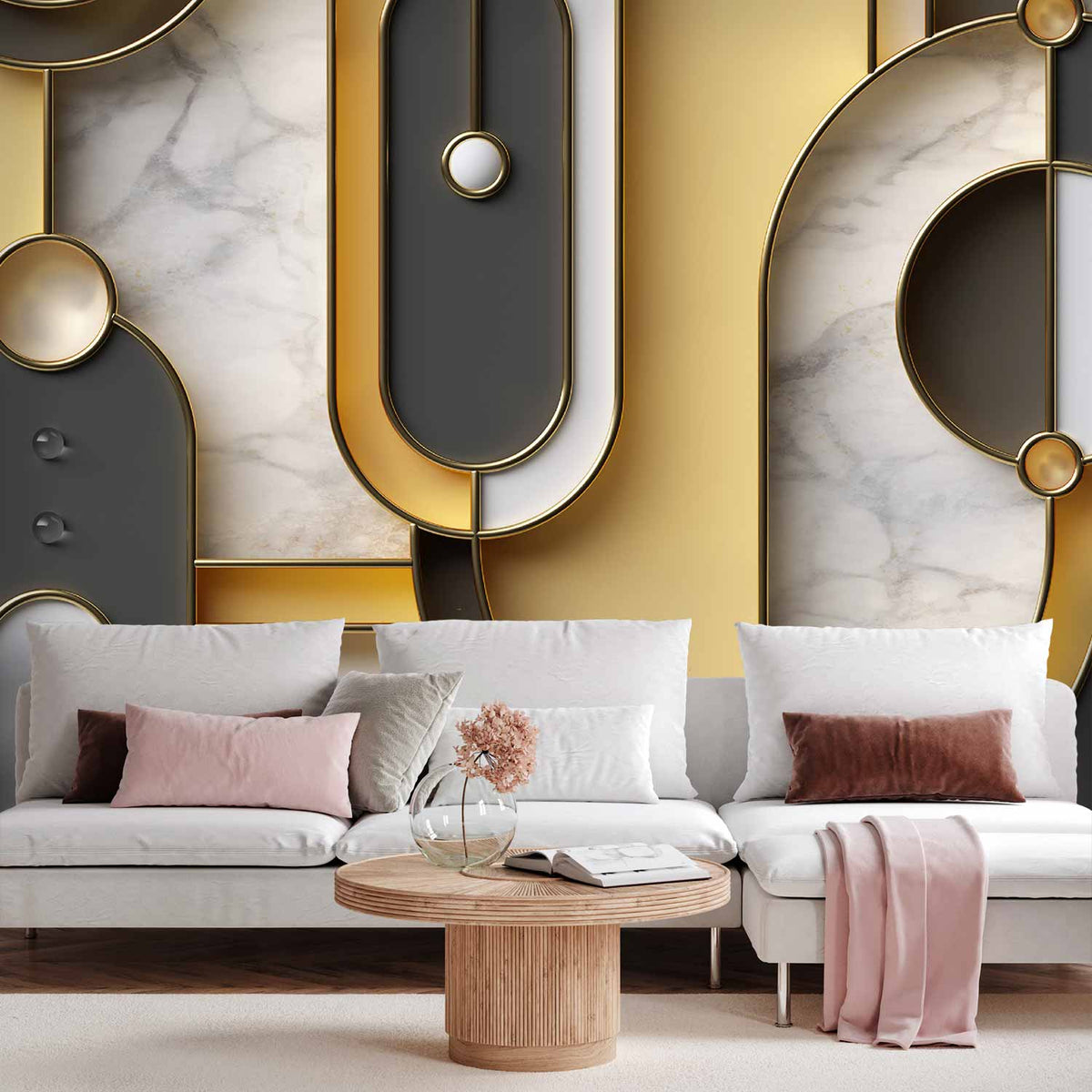 Fotobehang Gold-marble Geometric Pattern