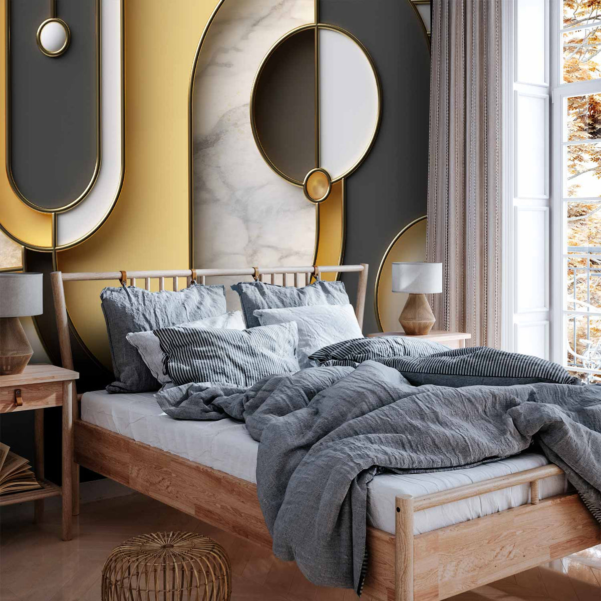Fotobehang Gold-marble Geometric Pattern
