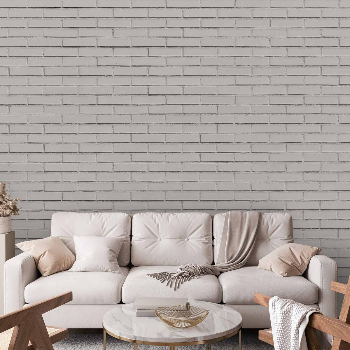 Fotobehang Snow Brick - Pattern Imitating a Brick Wall in White