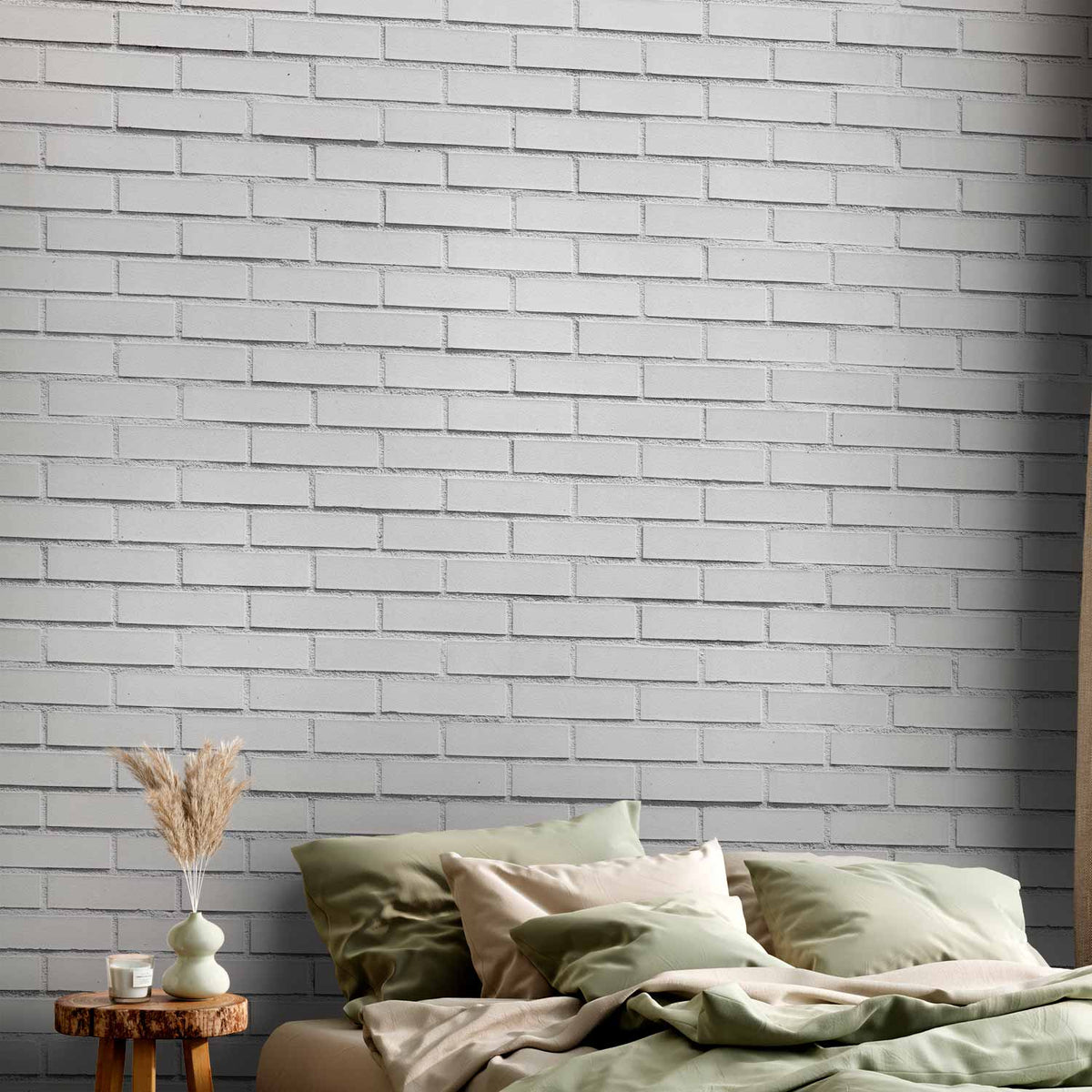 Fotobehang Snow Brick - Pattern Imitating a Brick Wall in White