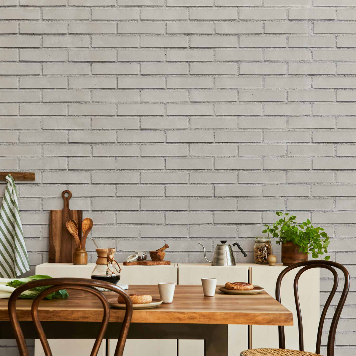 Fotobehang Snow Brick - Pattern Imitating a Brick Wall in White