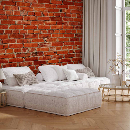 Fotobehang Old wall – retro-style red brick wall