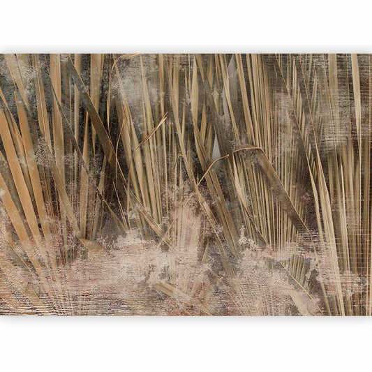 Fotobehang Dry leaves - landscape of tall grasses in boho style with paint patterns