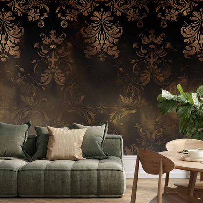 Fotobehang Baroque Ornaments in Patinated Gold and Browns: Retro Motif