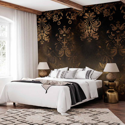 Fotobehang Baroque Ornaments in Patinated Gold and Browns: Retro Motif