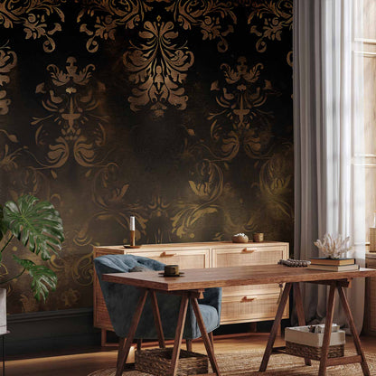 Fotobehang Baroque Ornaments in Patinated Gold and Browns: Retro Motif