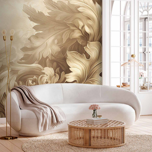 Fotobehang Carved Baroque Ornaments: Rich Composition in Sepia Colors