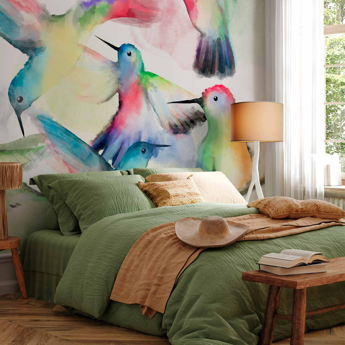 Fotobehang Watercolor Birds