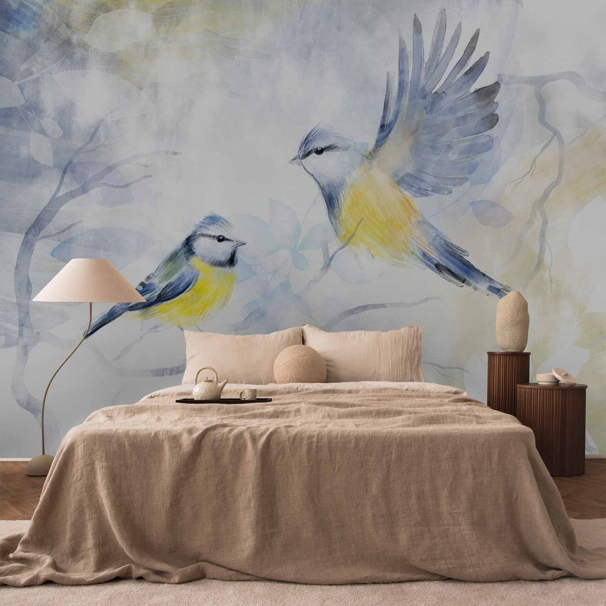 Fotobehang Watercolor Tit - First Variant