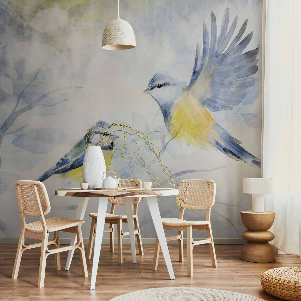 Fotobehang Watercolor Tit - First Variant