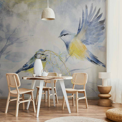 Fotobehang Watercolor Tit - First Variant