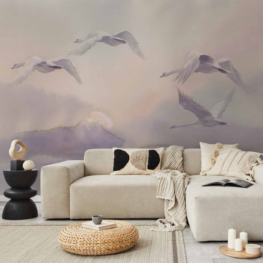 Fotobehang Flying Swans
