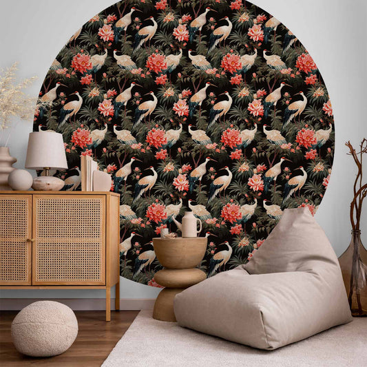 Rond fotobehang Kraanvogelornament — sfeerfoto 1