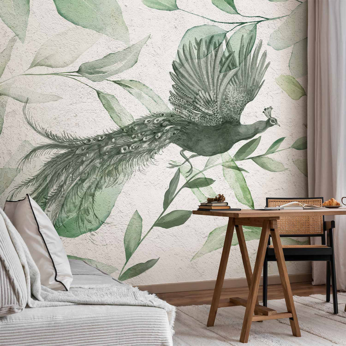 Fotobehang Flight of a Peacock - Third Variant