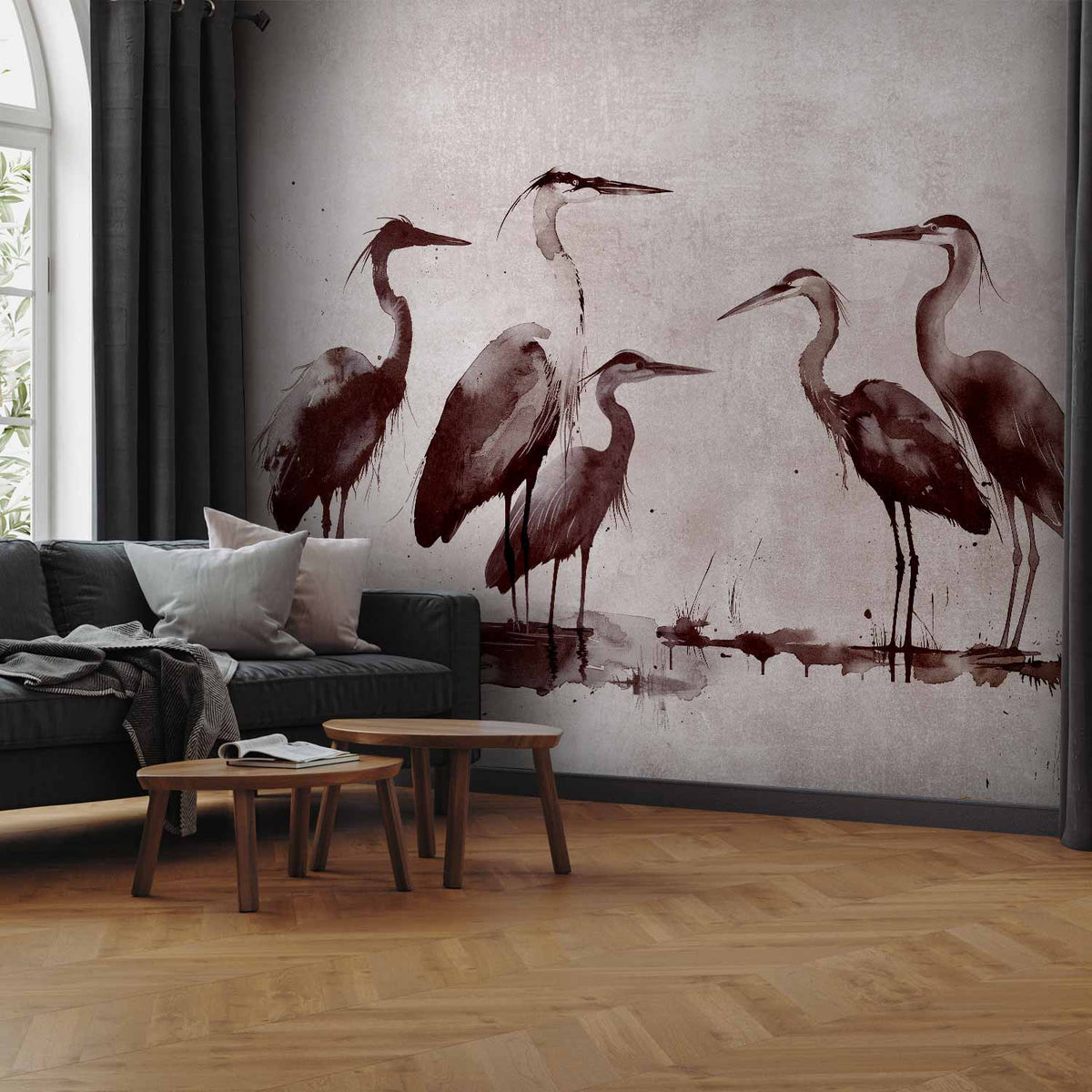 Fotobehang Herons painted with ink