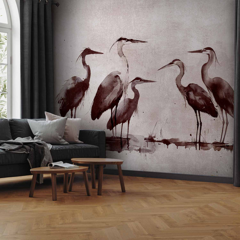 Fotobehang Herons painted with ink