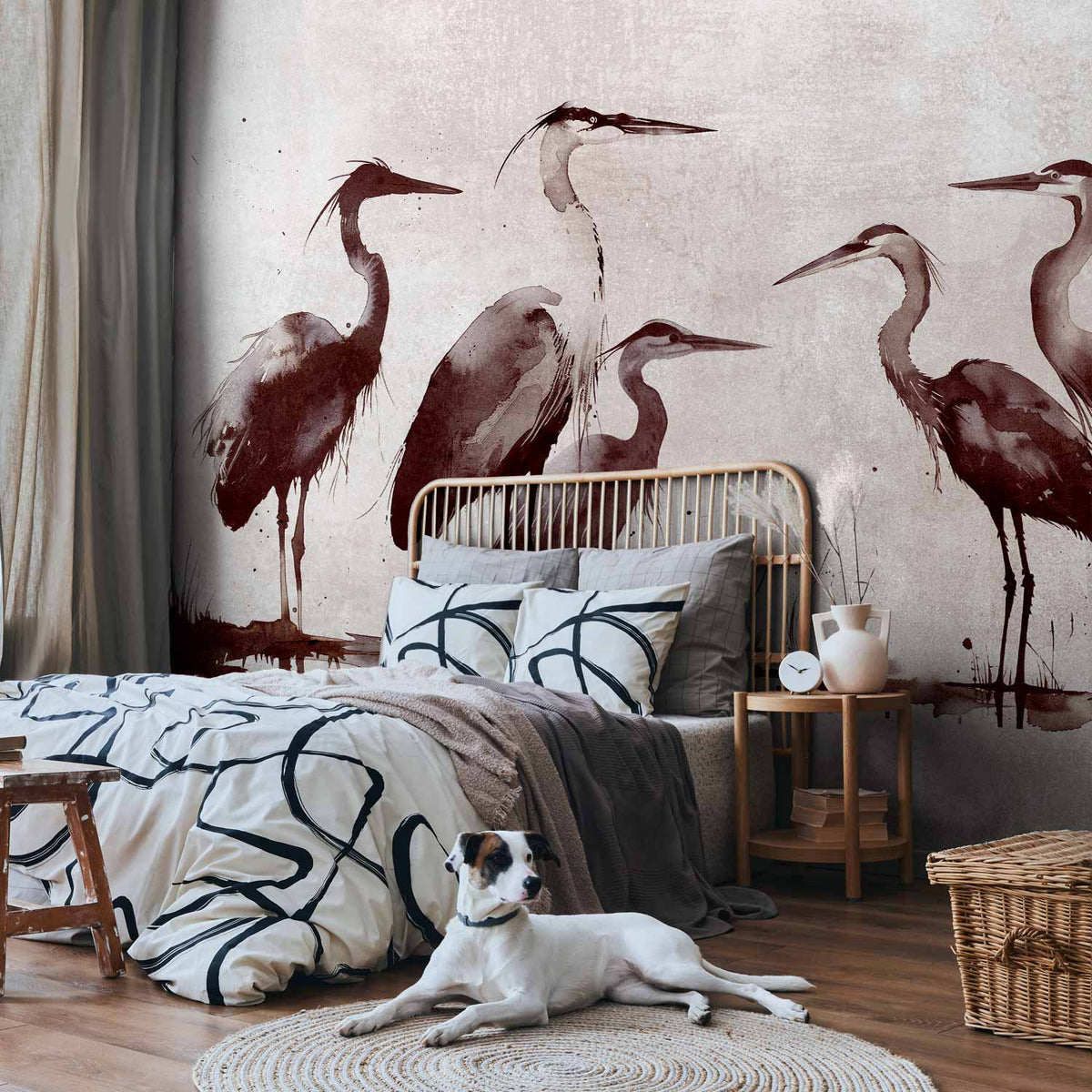 Fotobehang Herons painted with ink