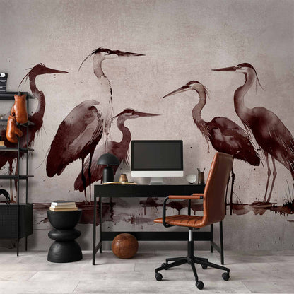 Fotobehang Herons painted with ink
