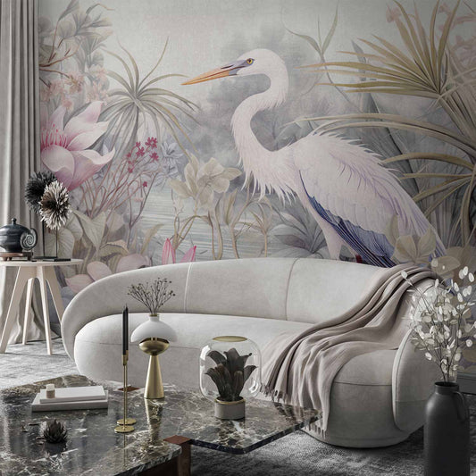 Fotobehang Heron wading in a pond - illustration in bright colours