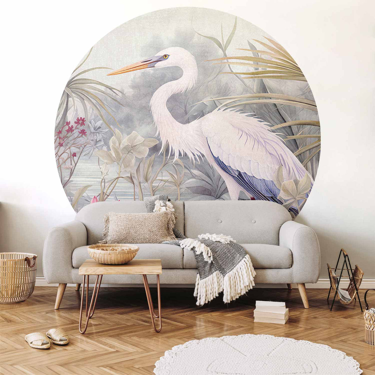 Rond fotobehang Wadende Reiger — sfeerfoto 1