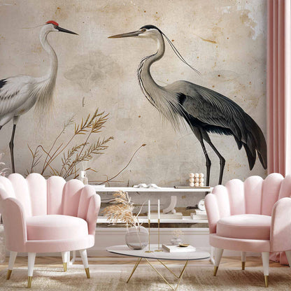 Fotobehang Birds from an old engraving - vintage-style illustration depicting a heron and a crane