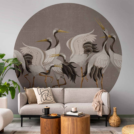 Rond fotobehang Kraanvogeldans — sfeerfoto 1