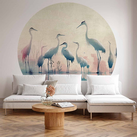 Rond fotobehang Reigers aan Meer — sfeerfoto 1