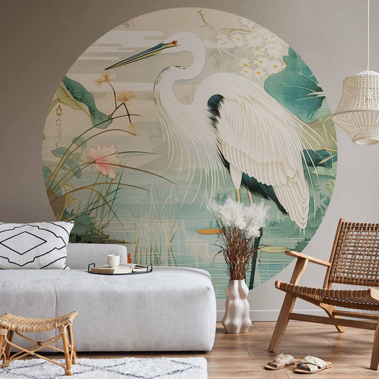 Rond fotobehang Aziatische Reiger — sfeerfoto 1