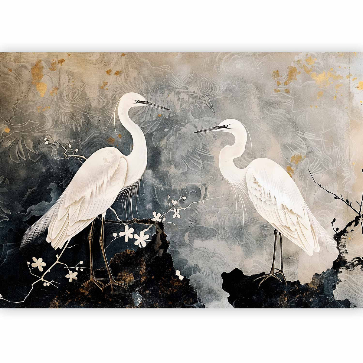 Fotobehang Herons and cherry blossoms - oriental-style illustration depicting birds