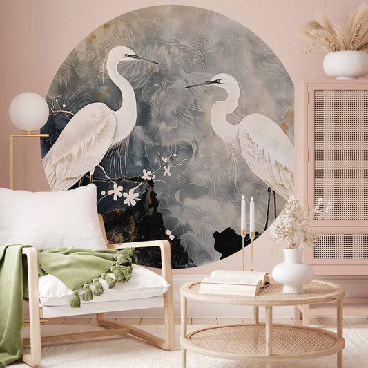 Rond fotobehang Reigers en Kersenbloesem — sfeerfoto 1
