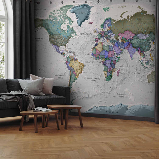 Fotobehang Geography study - world map with signed countries in English