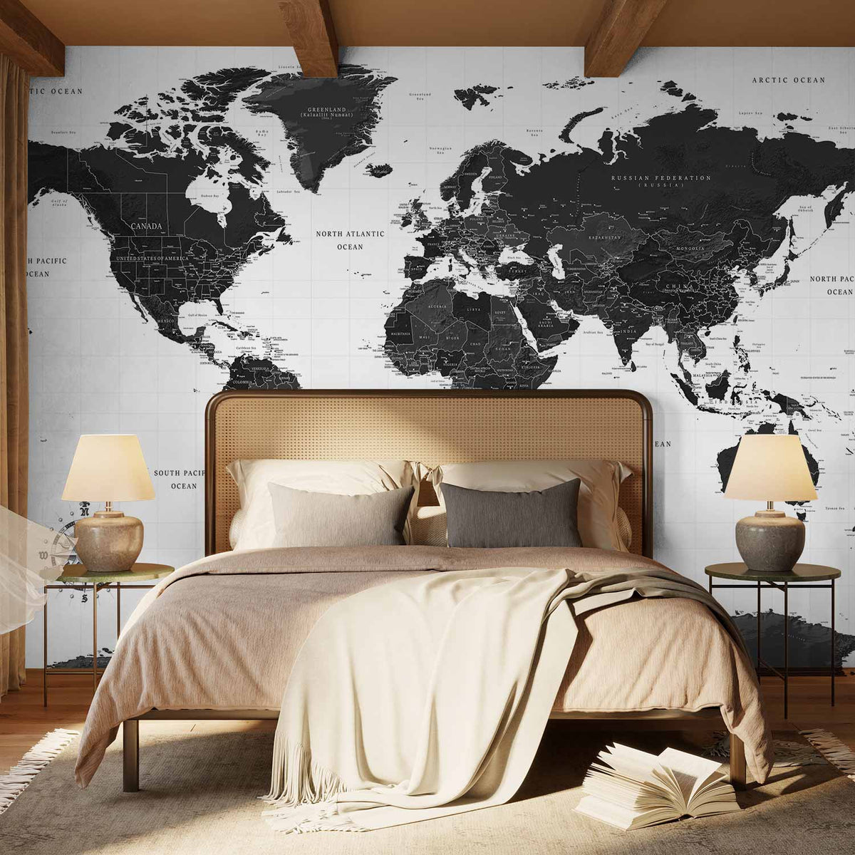 Fotobehang Black and White Map