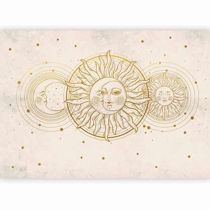 Fotobehang Golden Sun and Moon - Artistic Illustration in Retro Style