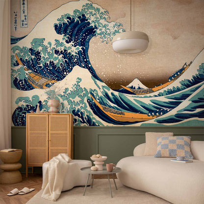 Fotobehang Hokusai: The Great Wave off Kanagawa (Reproduction)