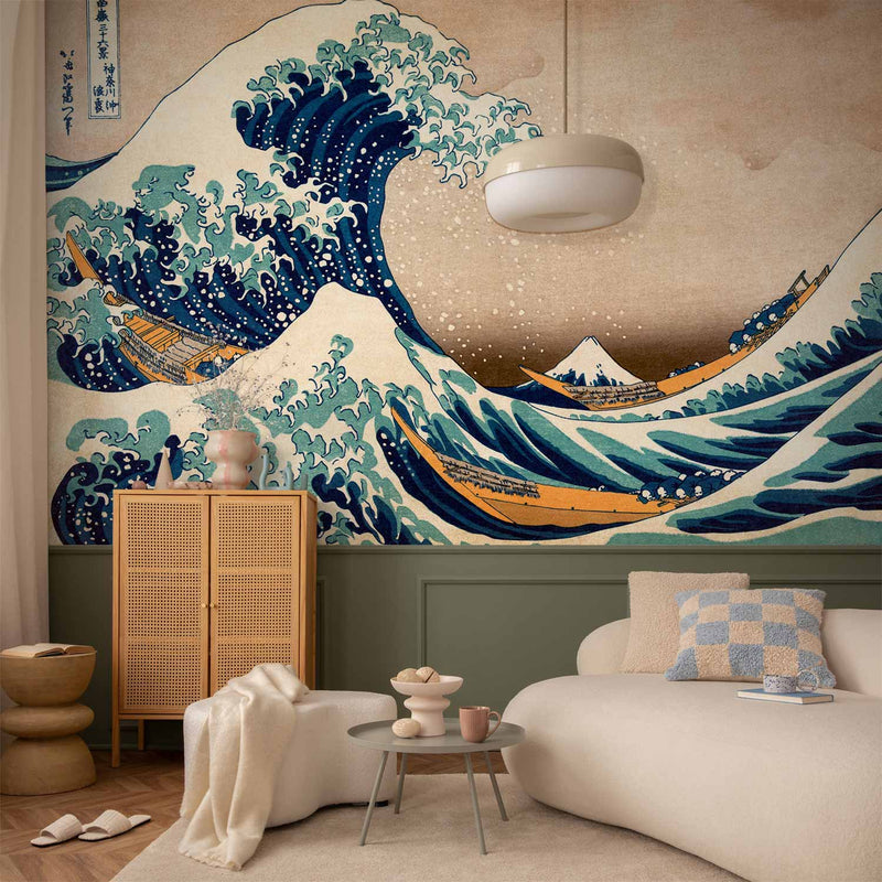 Fotobehang Hokusai: The Great Wave off Kanagawa (Reproduction)