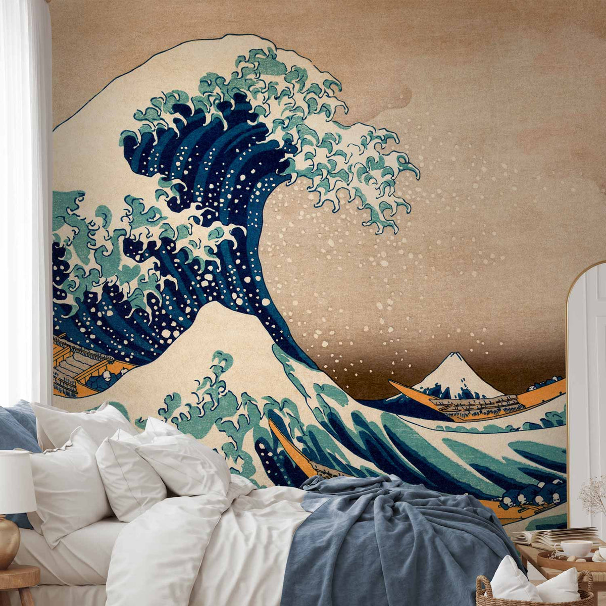 Fotobehang Hokusai: The Great Wave off Kanagawa (Reproduction)