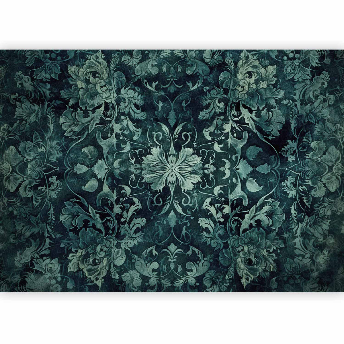 Fotobehang Oriental Pattern Carpet: Emerald Ornaments and Worn Patterns