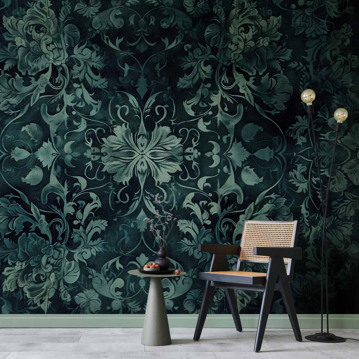 Fotobehang Oriental Pattern Carpet: Emerald Ornaments and Worn Patterns